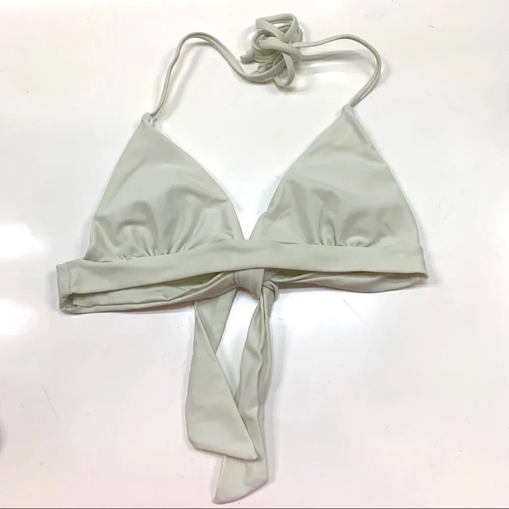 Women Sexy Triangle Self Tie Bikini Set Ivory Sz S